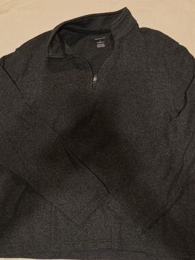 Van Heusen Gray Cotton Blend 1/4 Zip Mock Neck Pullover Sweater Men's L
